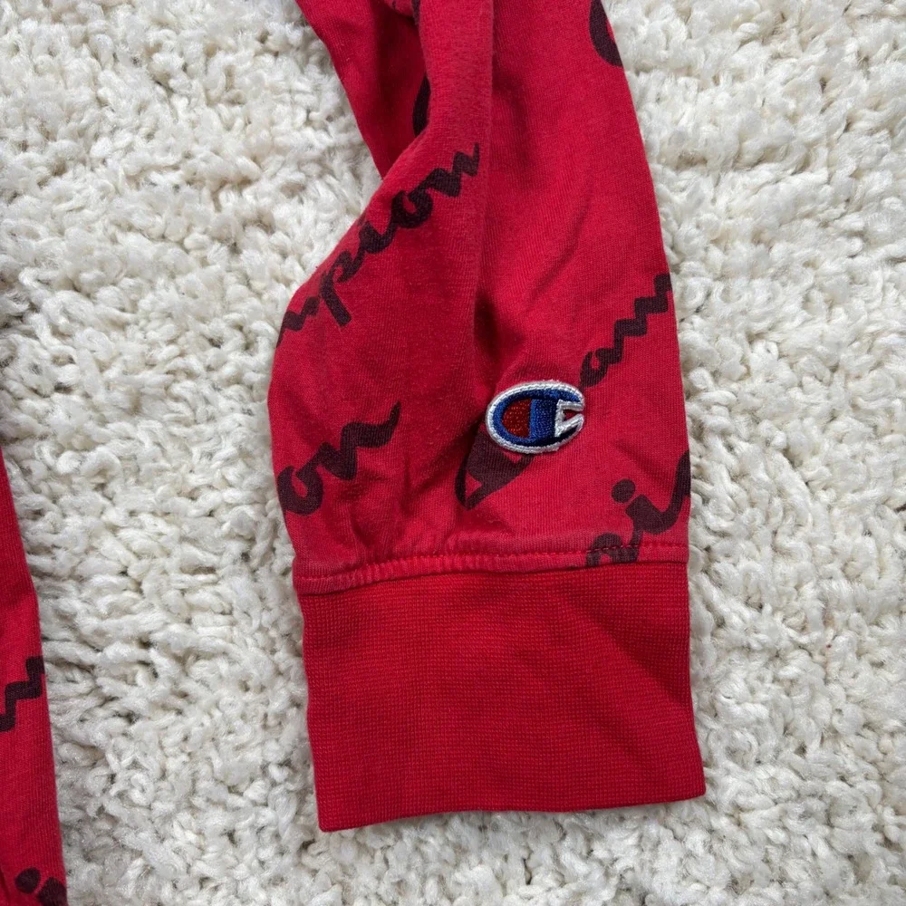 Champion Kids Red All Over Logo Hoodie Sweatshirt Size M‎